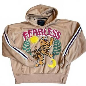 Reason Men's Khaki Fearless Tape Trip Graphic Print Tiger Hoodie Size medium
